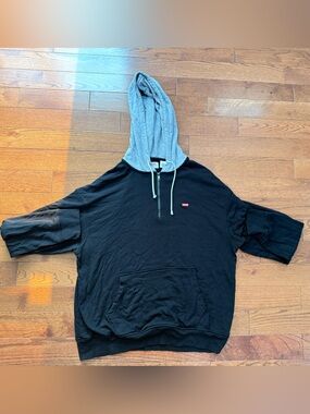 Levi's Black Sweater with Light Gray Hood and Half-Zip